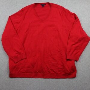Lands' End Sweater Womens 5X 32W-34W Pullover Knit V-Neck Bright Red Long Sleeve